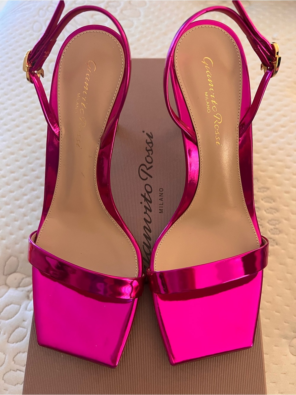 Gianvito Rossi Metallic Fuchsia Slingback Heels